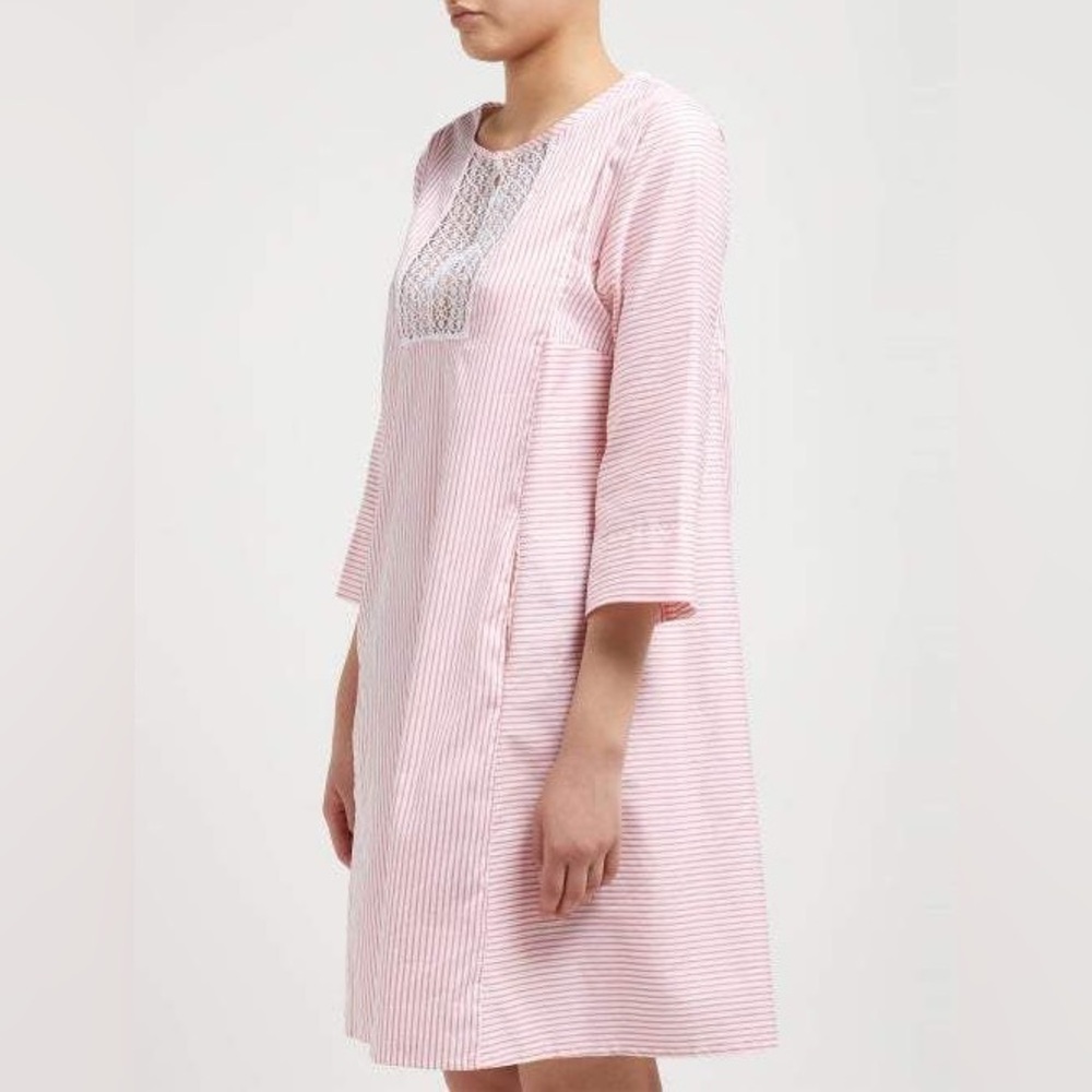 $580 NWT Thierry Colson Talitha Pink Striped Kaftan Shirt Dress Size M